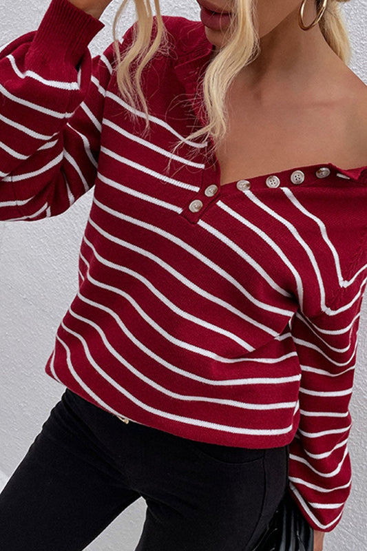 Fashion Casual Striped Split Joint O Neck Tops