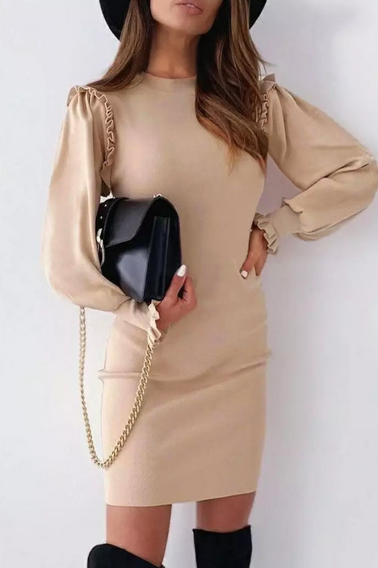 Xieyinshe Elegant Solid Split Joint O Neck Pencil Skirt Dresses