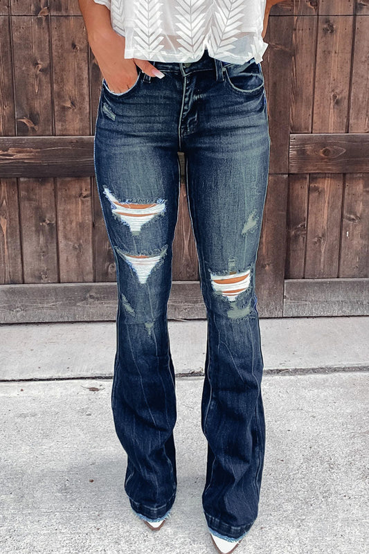 Xieyinshe Casual Street Ripped Make Old Patchwork High Waist Denim Jeans