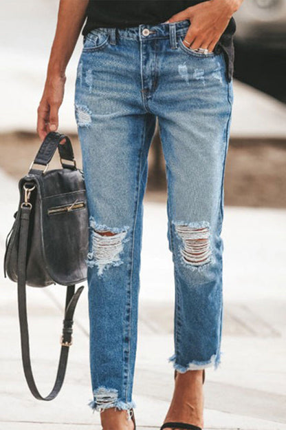 Xieyinshe Street Solid Ripped Mid Waist Loose Denim Jeans