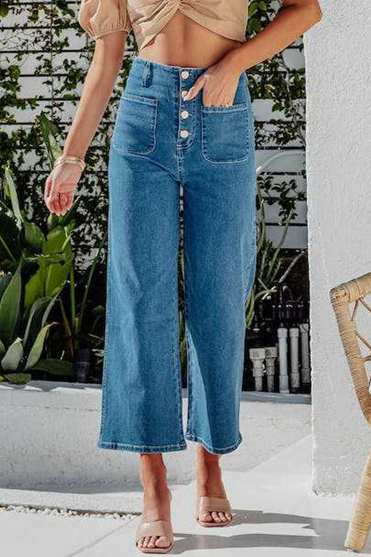 Xieyinshe Casual Street Solid Pocket Buckle Loose Denim Jeans