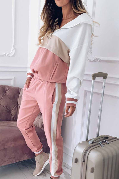 Xieyinshe Elegant Solid Patchwork Hooded Collar Long Sleeve Two Pieces