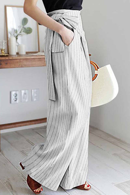 Xieyinshe Casual Striped Patchwork Loose High Waist Wide Leg Bottoms