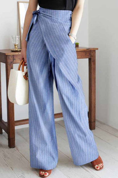 Xieyinshe Casual Striped Patchwork Loose High Waist Wide Leg Bottoms