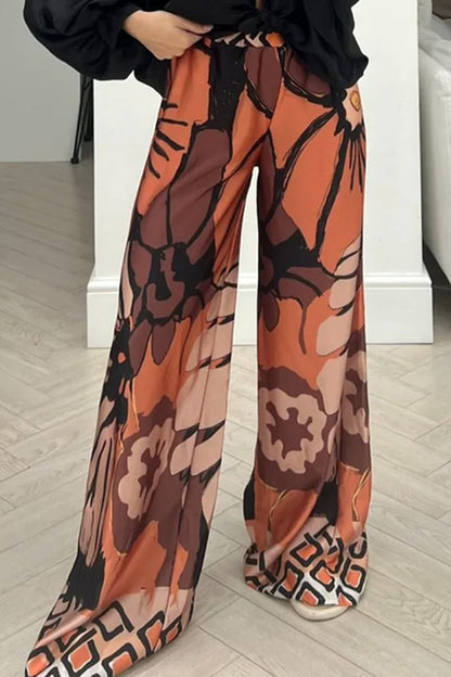 Xieyinshe Street Floral Loose High Waist Wide Leg Full Print Bottoms