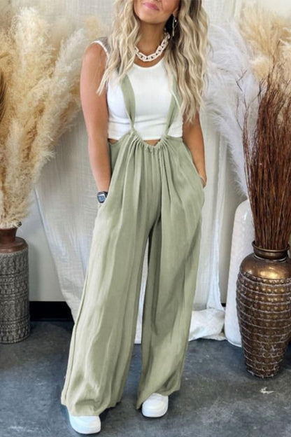 Xieyinshe Casual Solid Fold Loose Wide Leg Solid Color Bottoms