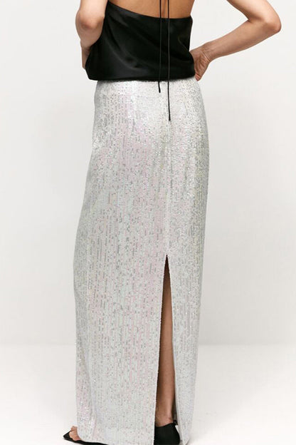 Xieyinshe Elegant Solid Sequins Straight Solid Color Bottoms