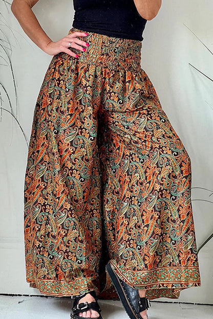 Xieyinshe College Floral Loose High Waist Wide Leg Full Print Bottoms