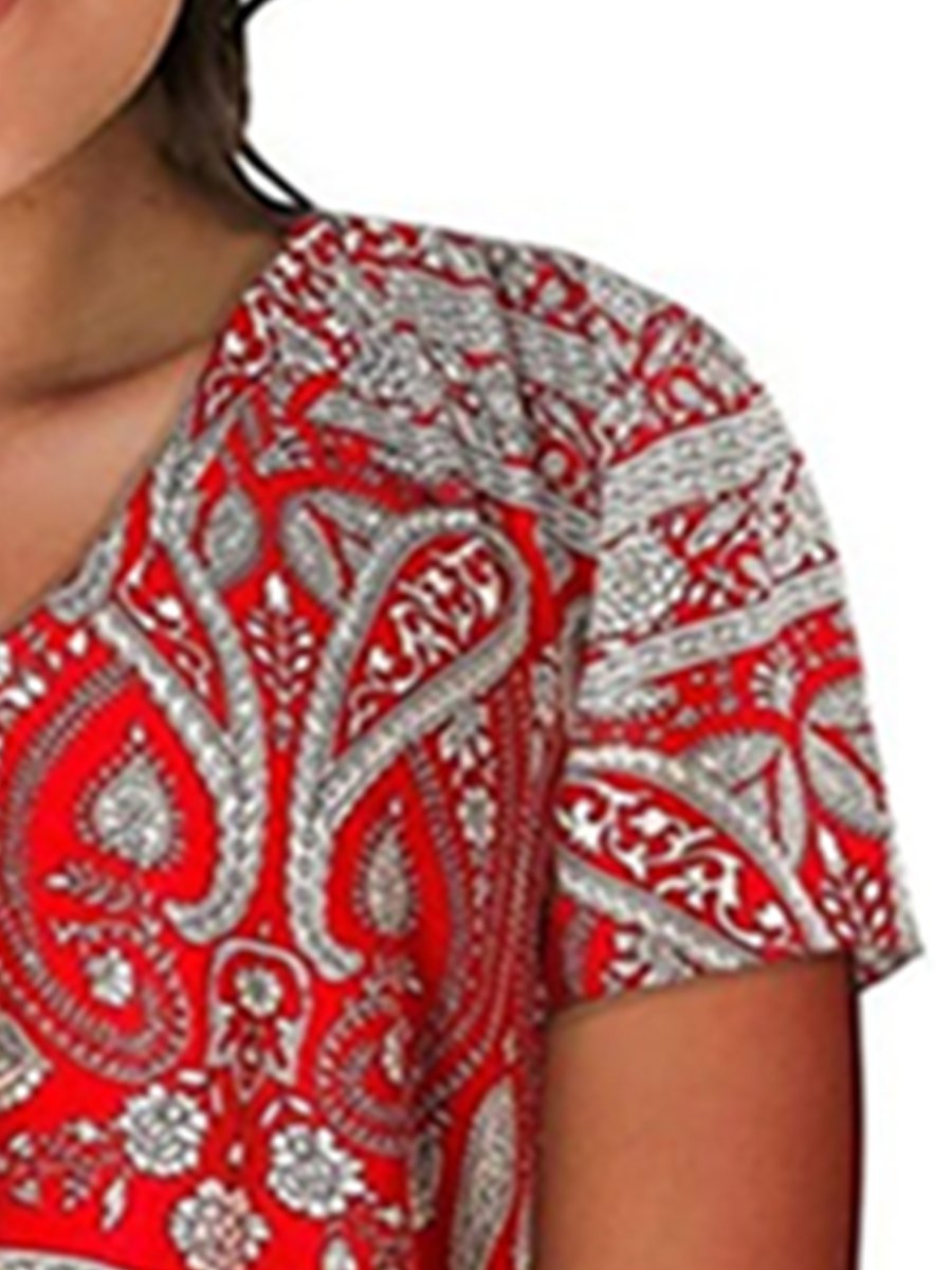 Tribal A-Line Short Sleeve V Neck Shirts & Tops