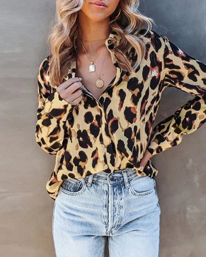 Xieyinshe - Leopard Print Long Sleeve Button Down Shirt