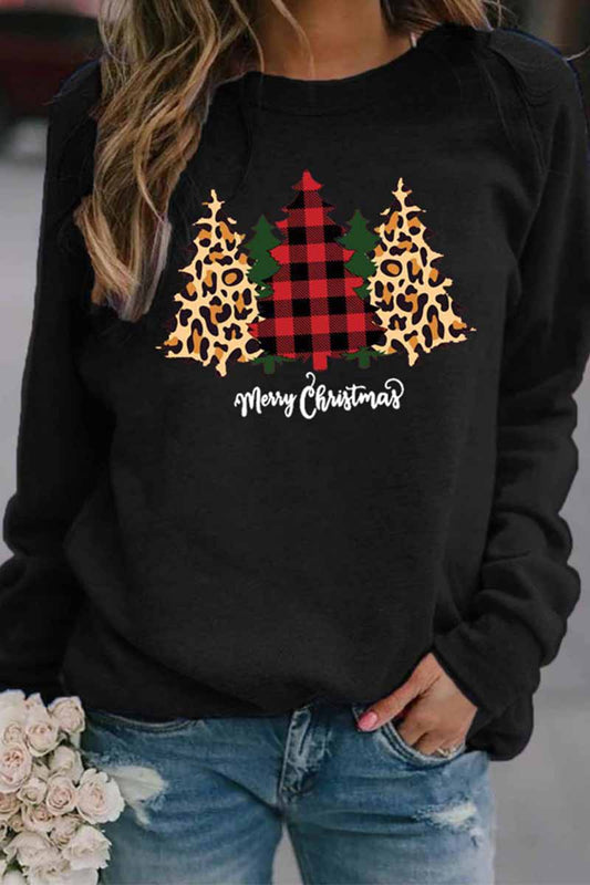 Xieyinshe Xieyinshe Casual Round Neck Christmas Tree Print Tops