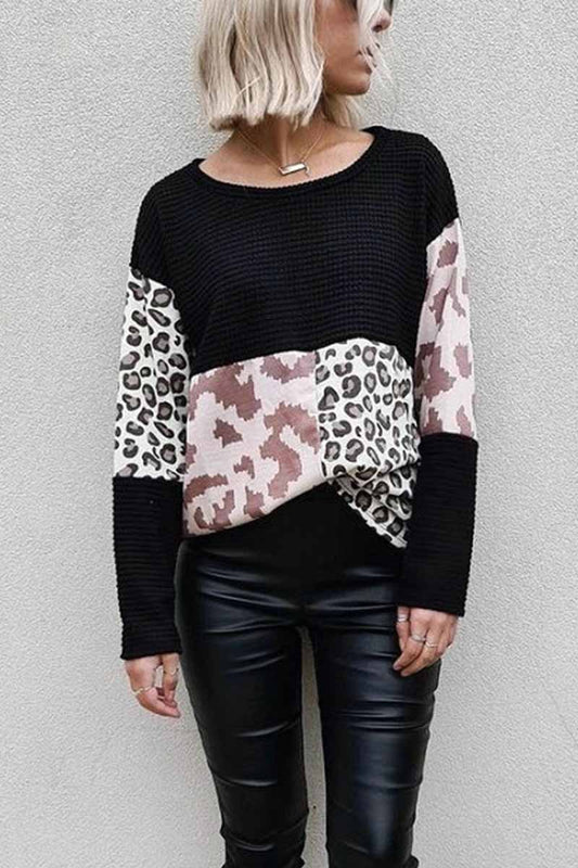 Xieyinshe Xieyinshe Leopard Patchwork Printed Sweater