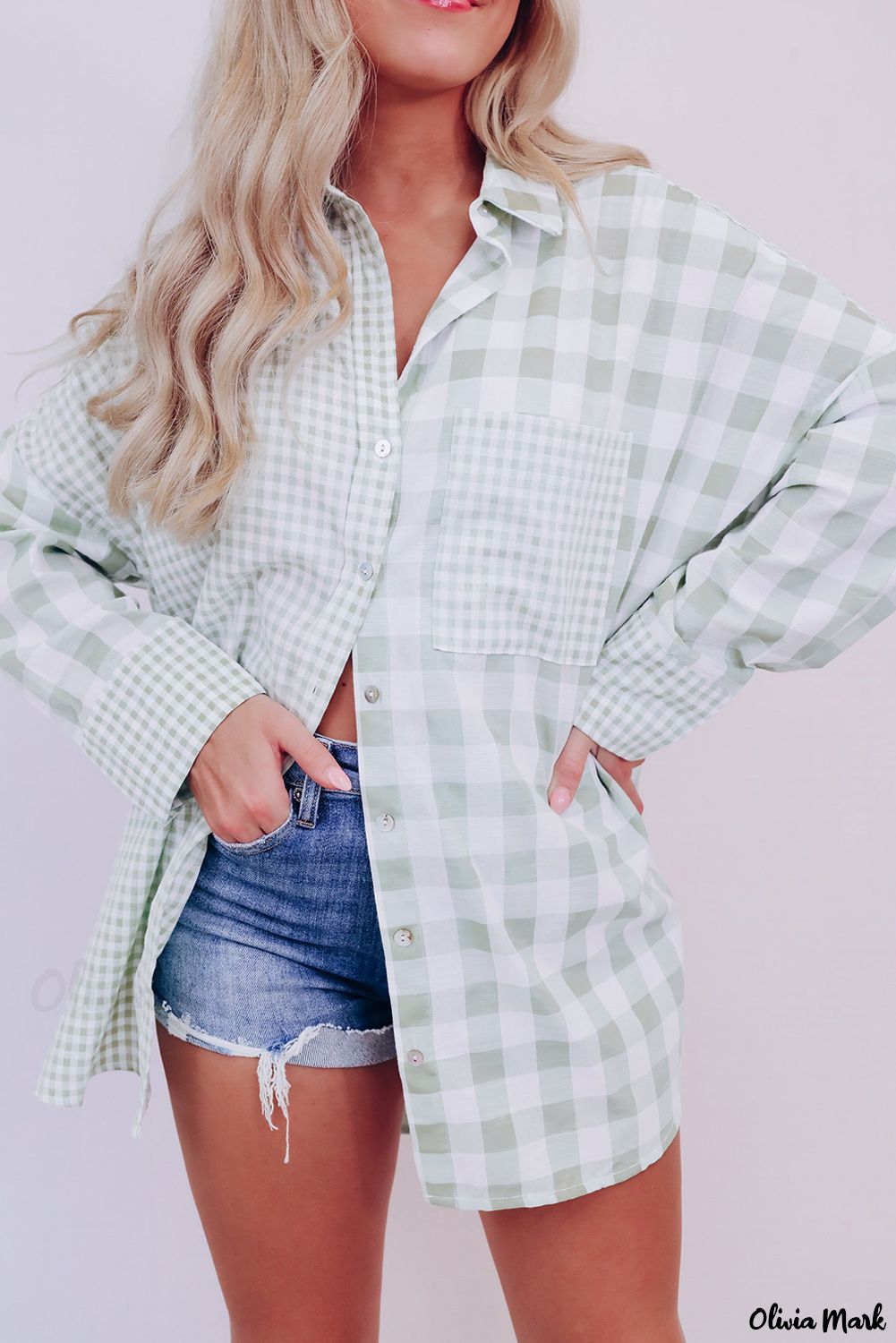 Xieyinshe - Mixed Checked Patchwork Long Sleeve Shirt