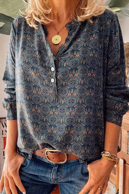 Xieyinshe Xieyinshe Vintage V-Neck Button Print Shirt(3 Colors)