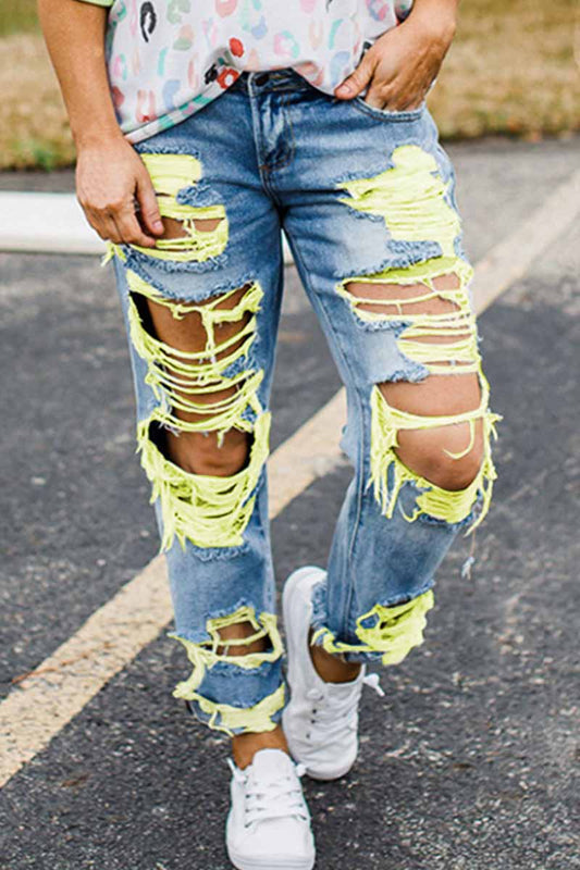 Xieyinshe Xieyinshe Yellow Ripped Sexy Jeans