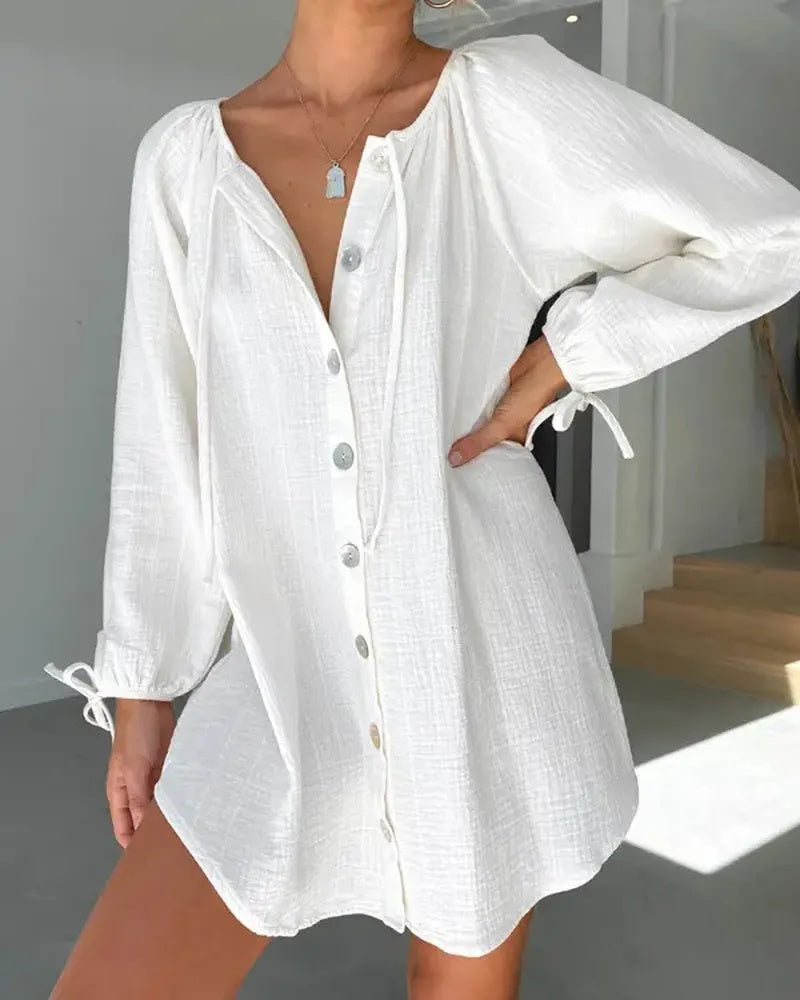 Xieyinshe - Casual Long Sleeve Button Front Maxi Shirt