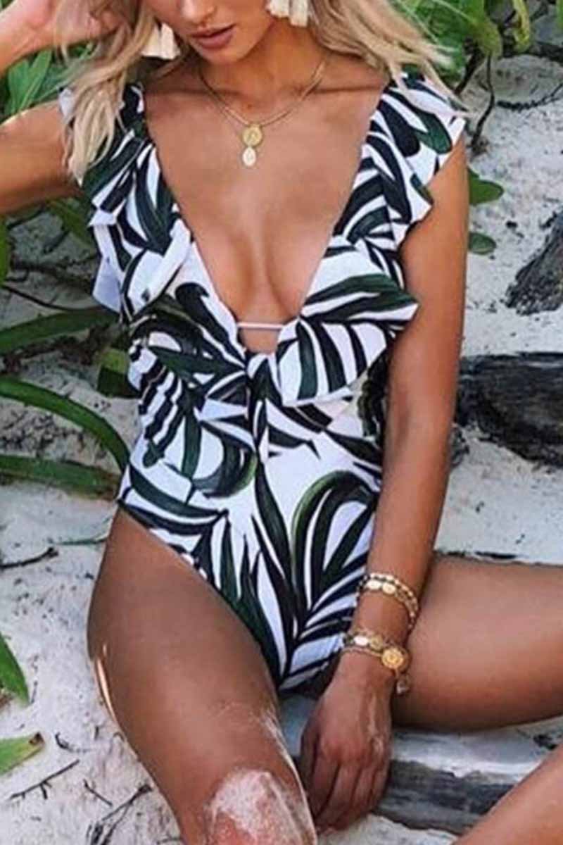 Xieyinshe Sexy Deep V-neck Ruffled Swimsuit