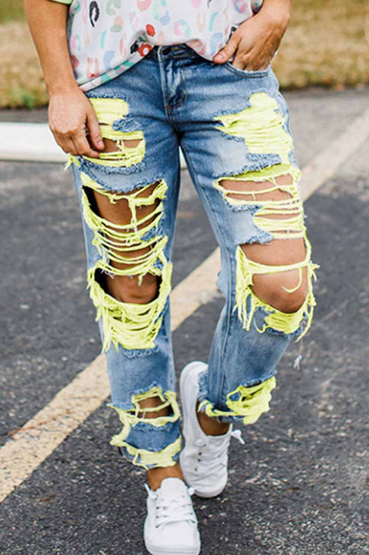 Xieyinshe  Yellow Ripped Sexy Jeans