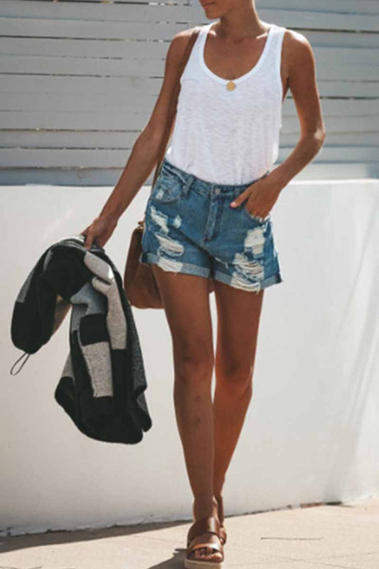 Xieyinshe Xieyinshe Fashion Street Ripped Denim Straight Shorts