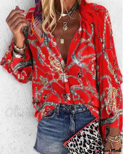 Xieyinshe - Chain Print Long Sleeve Shirt