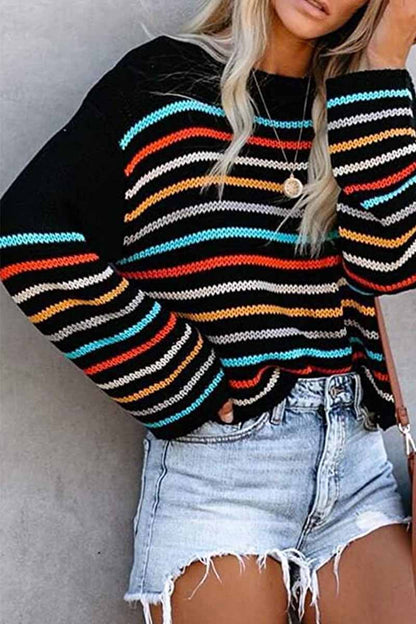 Xieyinshe Xieyinshe Fashion Colorful Pattern One-Neck Strapless Sweater