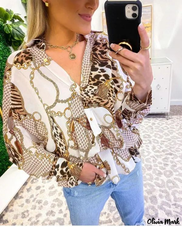 Xieyinshe - Leopard Print Long Sleeve Button Down Shirt