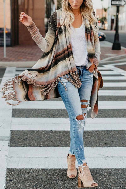 Xieyinshe Xieyinshe Casual Knitting Tassel Long Sleeve Cardigan