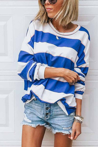 Xieyinshe Xieyinshe Loose Round Neck Striped T-shirt