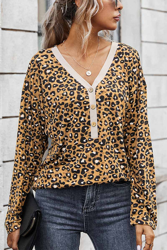 Xieyinshe Xieyinshe Elegant V-neck leopard print blouse women