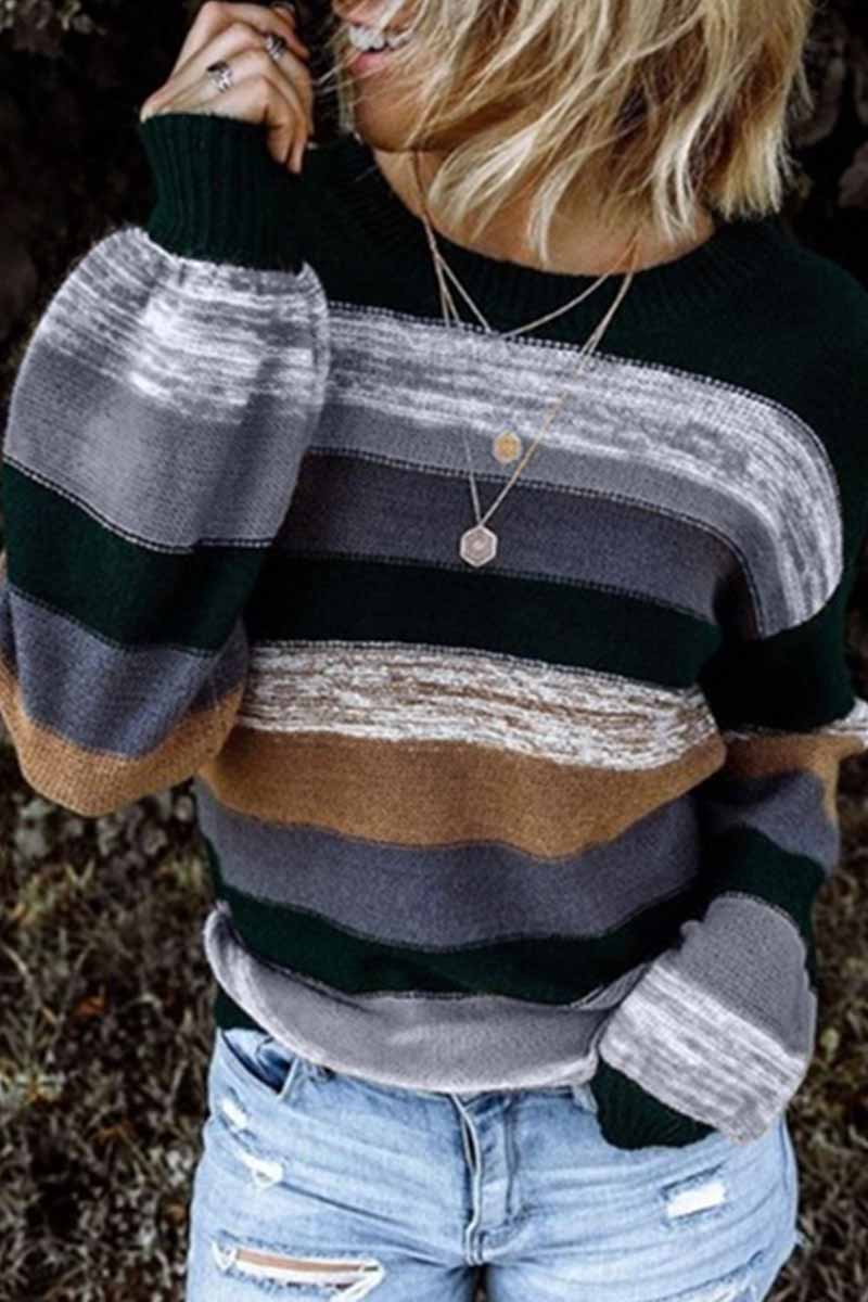 Xieyinshe Xieyinshe Contrasting Loose Striped Knitted Sweater