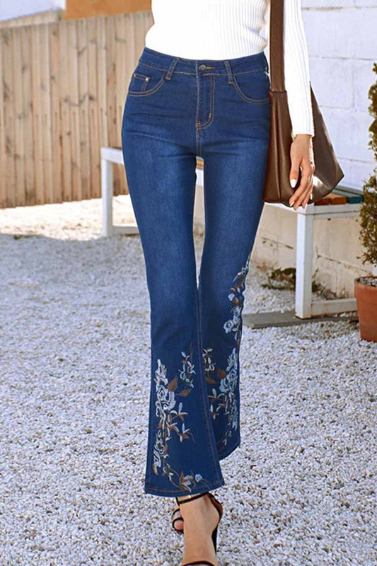 Xieyinshe Xieyinshe Denim High Waist Embroidered Trousers