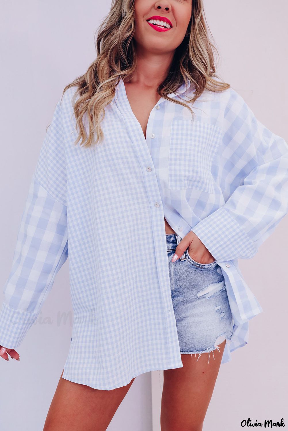 Xieyinshe - Mixed Checked Patchwork Long Sleeve Shirt