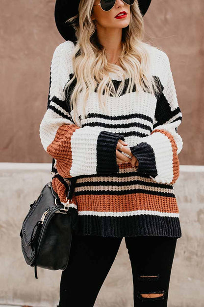 Xieyinshe Xieyinshe Paneled Knitted Striped Sweater