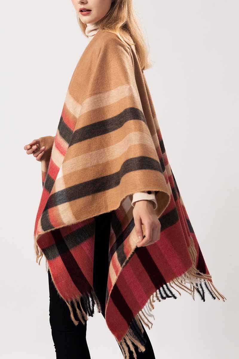 Xieyinshe Xieyinshe Essential Grid Loose Tassel Shawl Cloak(2 Colors)