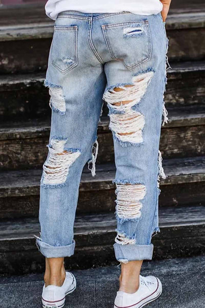 Xieyinshe Xieyinshe On-trend Ripped Straight Jeans