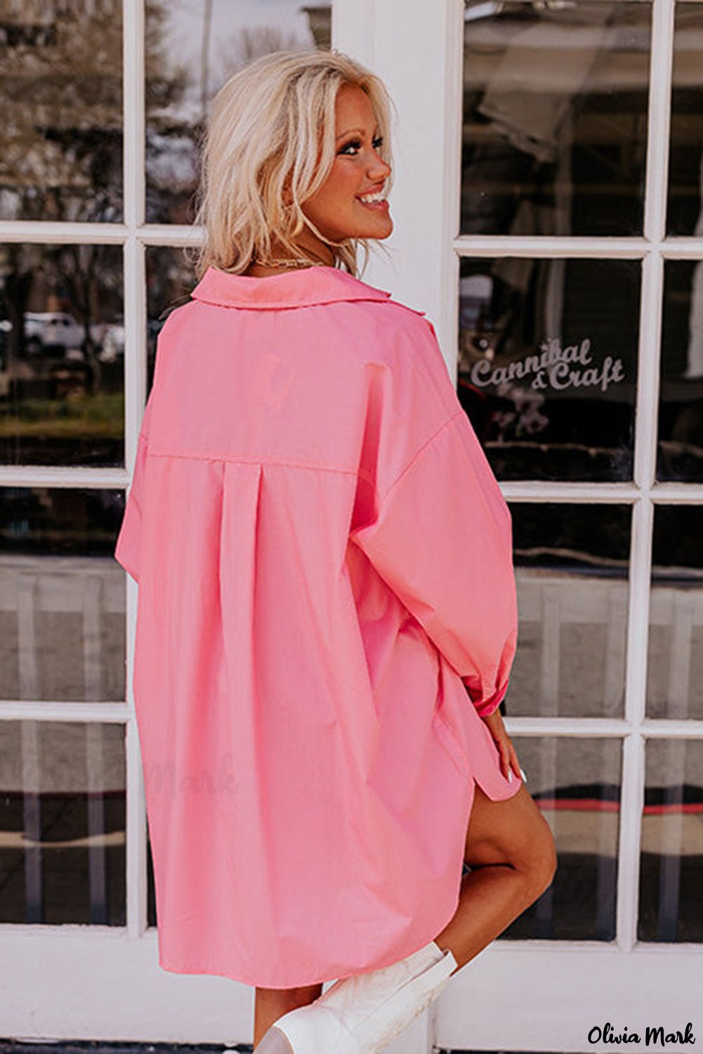 Xieyinshe - Solid Long Sleeve Oversized Tunic Shirt