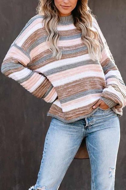 Xieyinshe Xieyinshe O-neck Stitching Striped Long-Sleeved sweater