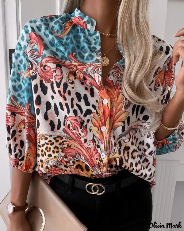 Xieyinshe - Baroque Leopard Print Button Down Long Sleeve Shirt