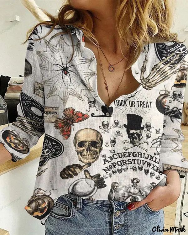 Xieyinshe - Halloween Graphic Print Long Sleeve Shirt