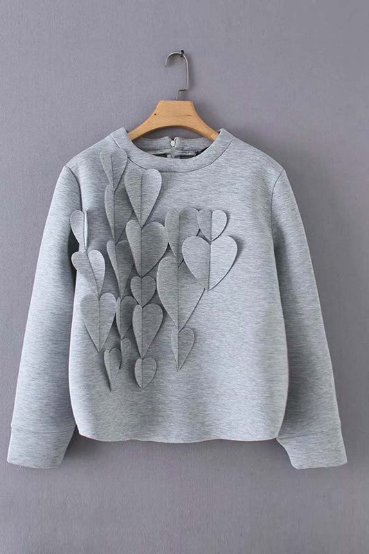 Xieyinshe Xieyinshe Heart Decoration Zipper Long Sleeve Hoodie Tops