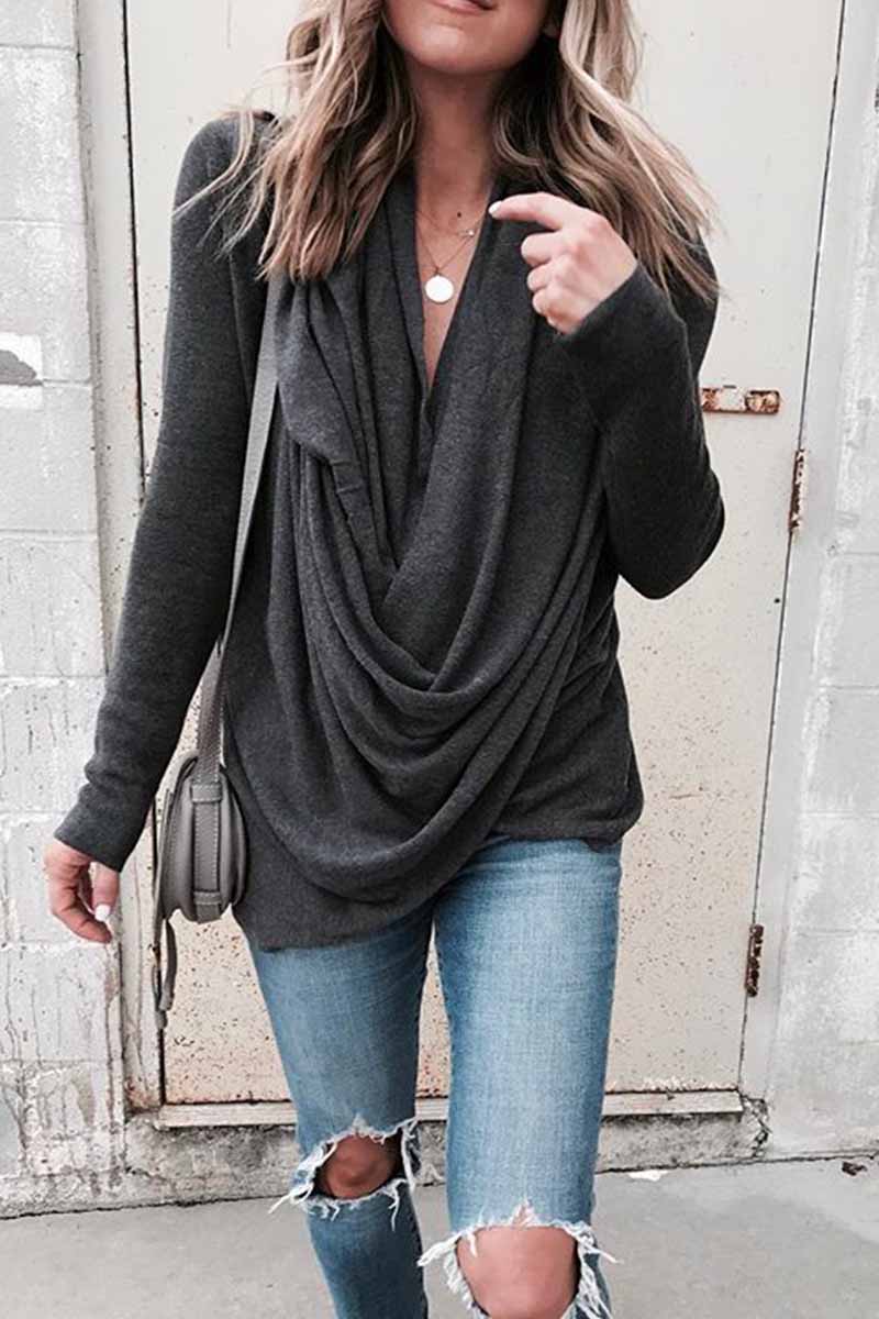 Xieyinshe Xieyinshe Solid Long Sleeve Drape Top