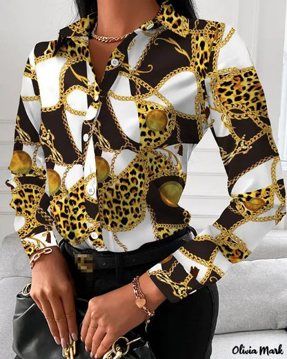 Xieyinshe - Cheetah Print Long Sleeve Button Down Shirt