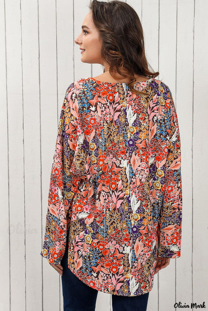 Xieyinshe - Bohemian Floral Long Sleeve V-Neck Blouse