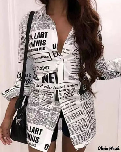 Xieyinshe - Newspaper Print Long Sleeve Button Down Shirt