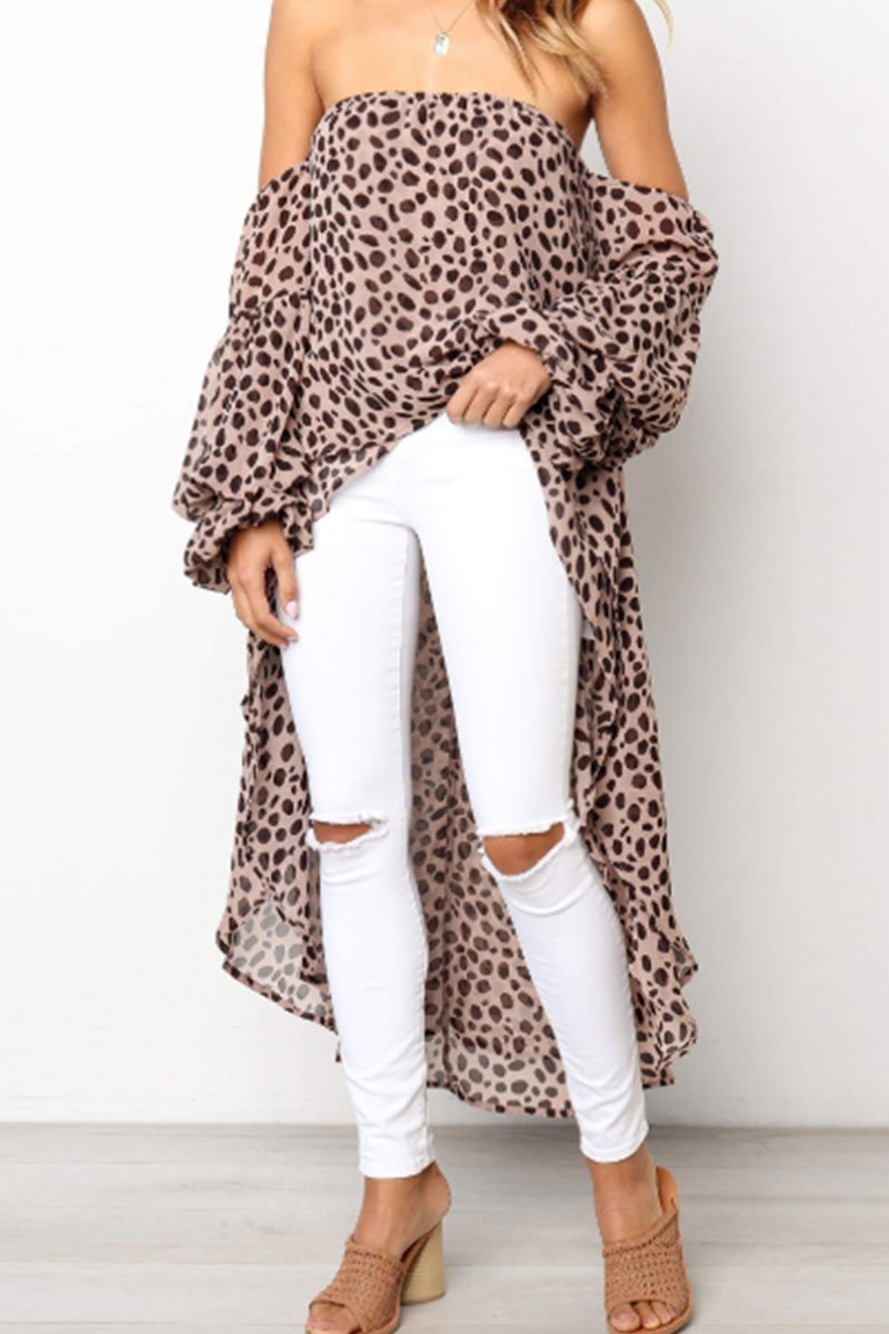 Xieyinshe Xieyinshe Off The Shoulder Leopard Printed Tops