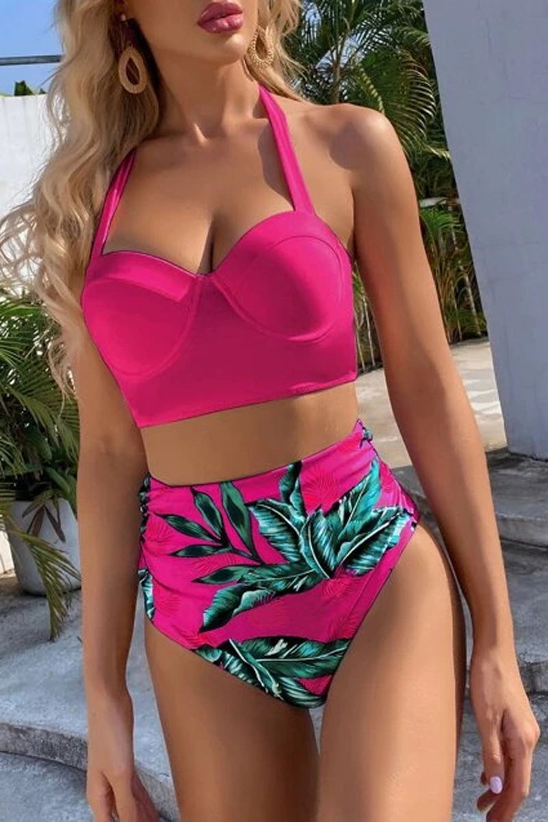 Xieyinshe Leaf Print Two Pieces Swimwear