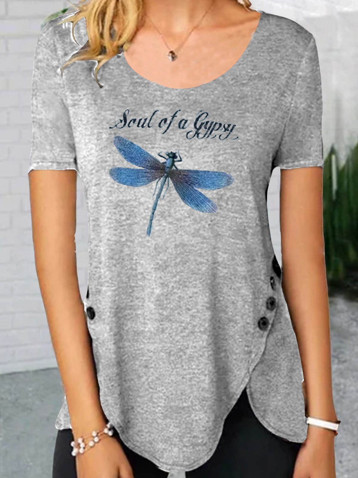 Dragonfly Printed Short Sleeve Shirts & Tops