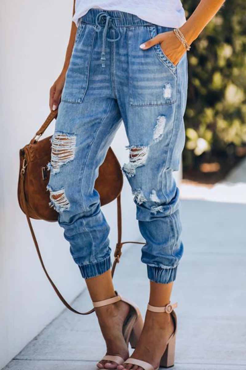 Xieyinshe  Adjustable Waist Ripped Loose Jeans