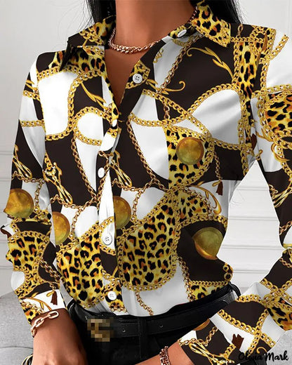 Xieyinshe - Cheetah Print Long Sleeve Button Down Shirt