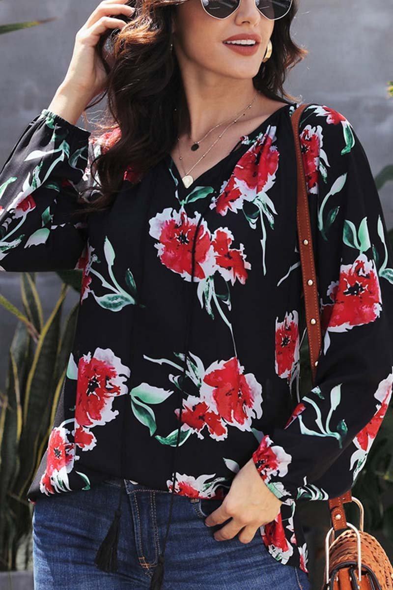 Xieyinshe Xieyinshe Floral Printed Chiffon Tops